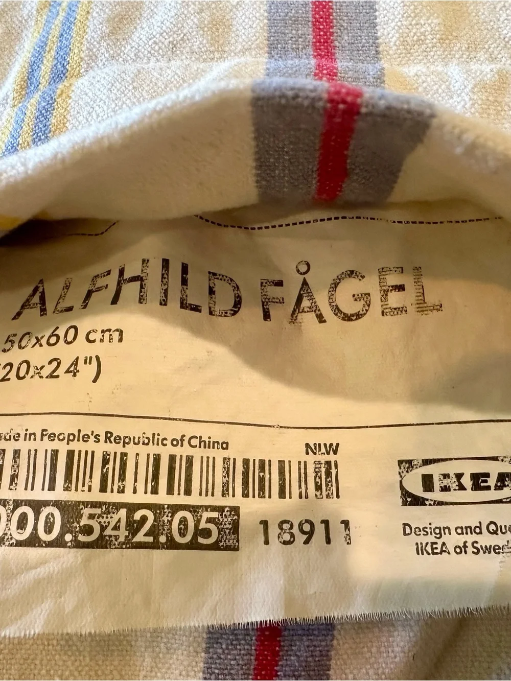 IKEA Embroidered White Accent Pillow with Blue, Pink, Yellow and Red Accents